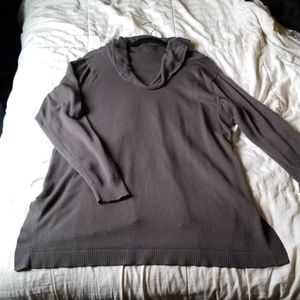 Cowl neck, side split muted green/grey sweater